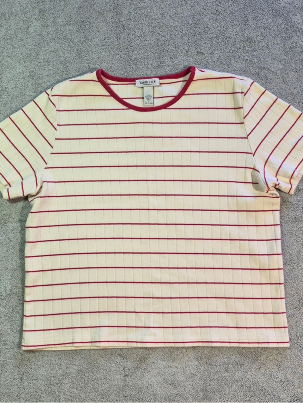 Van Heusen Cream Tee with Red Stripe Detail